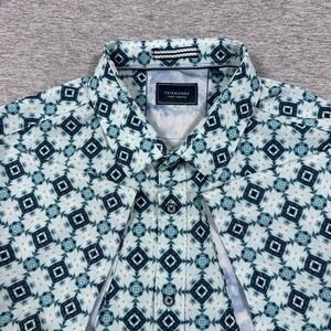 7 Diamonds 4 Way Stretch Shirt Mens Large Blue Kaleidoscope Short Slv Button Up